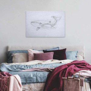 Leinwandbild mit Wal-Motiv in Schwarz-Weiß, moderne Wanddekoration für Wohnräume.