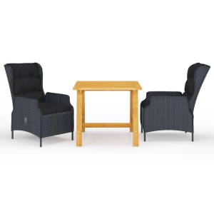 vidaXL 3-tlg. Garten-Essgruppe Dunkelgrau mit Akazientisch und Rattan-Stühlen mit Liegefunktion.