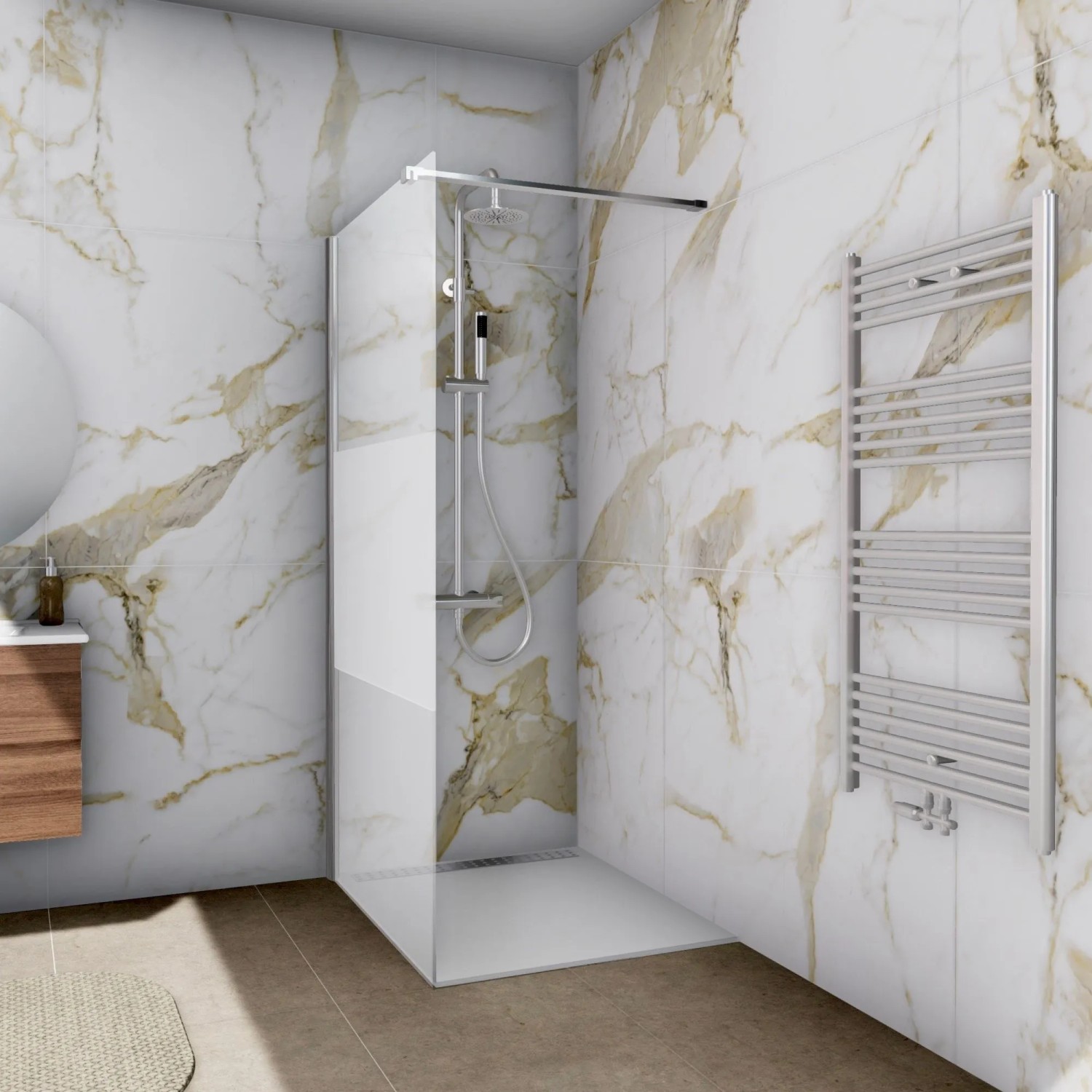 Aloni Walk In Dusche Begehbare Duschwand Glas Duschabtrennung Duschtrennwand Glastrennwand Glaswand mit NANO-Beschichtung Halbmatt Mittelteil 140cm_2