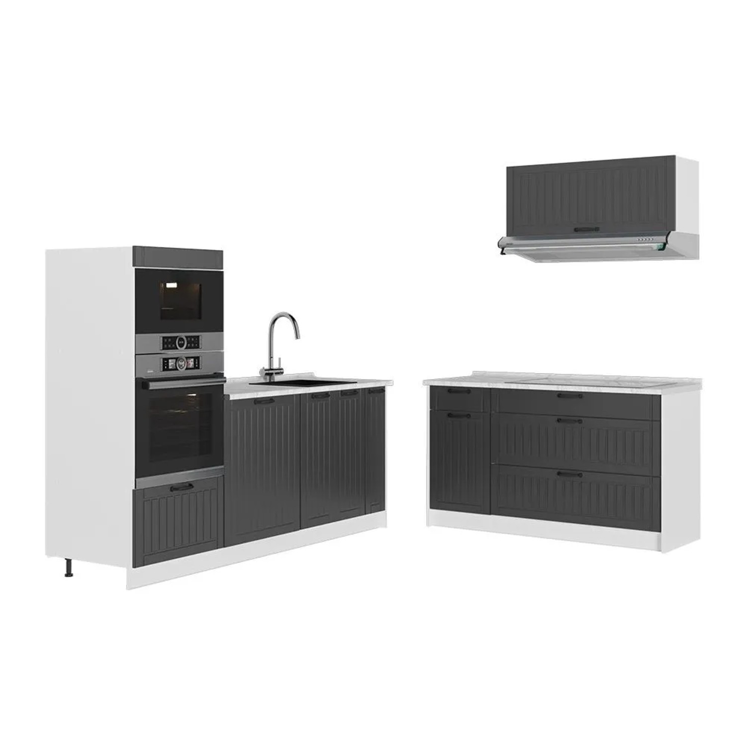 Vicco Küchenzeile Fame-Line Dunkelgrau/Weiß 340 x 154 AP Marmor Art Nr 63927
