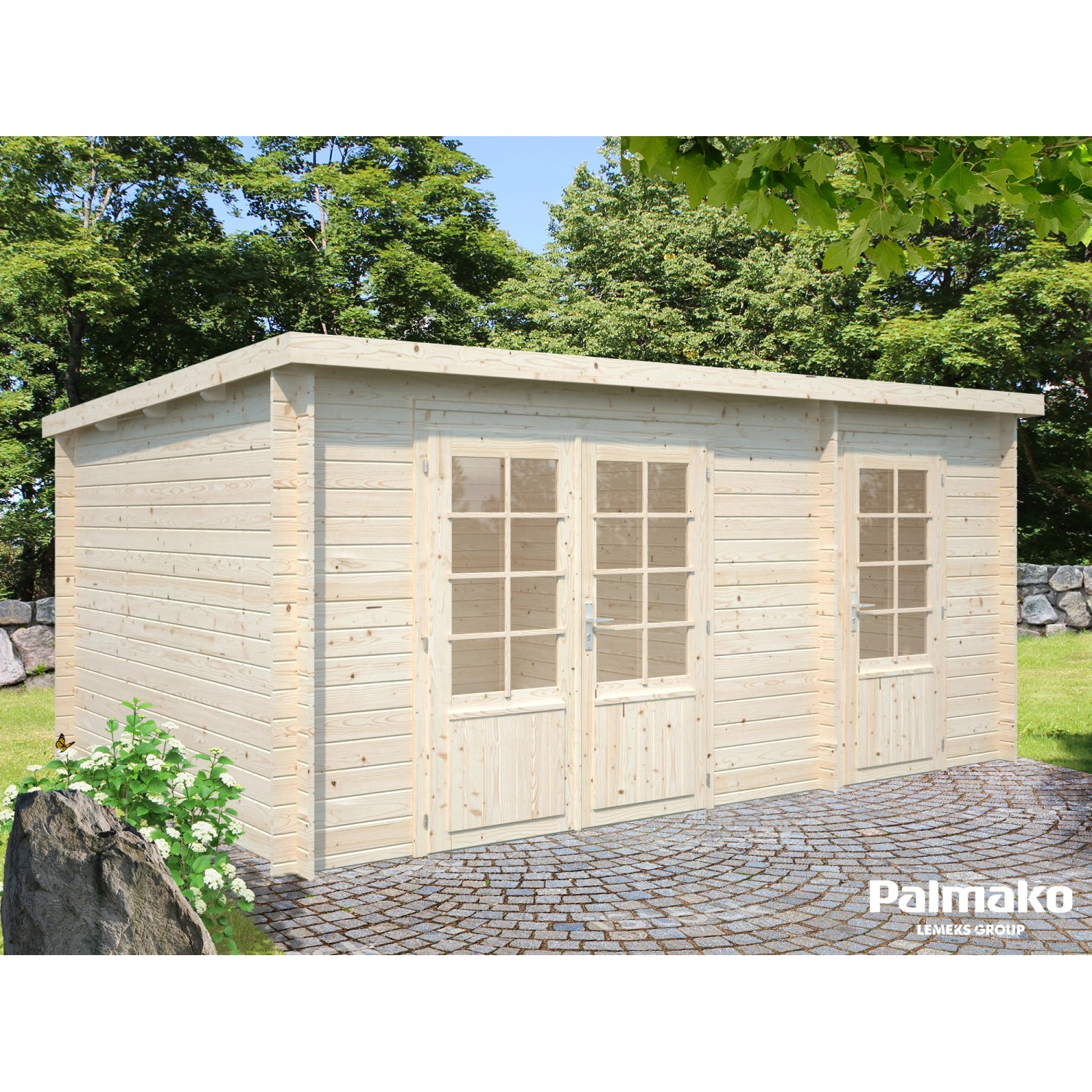 Palmako Ella Holz-Gartenhaus Natur Pultd...