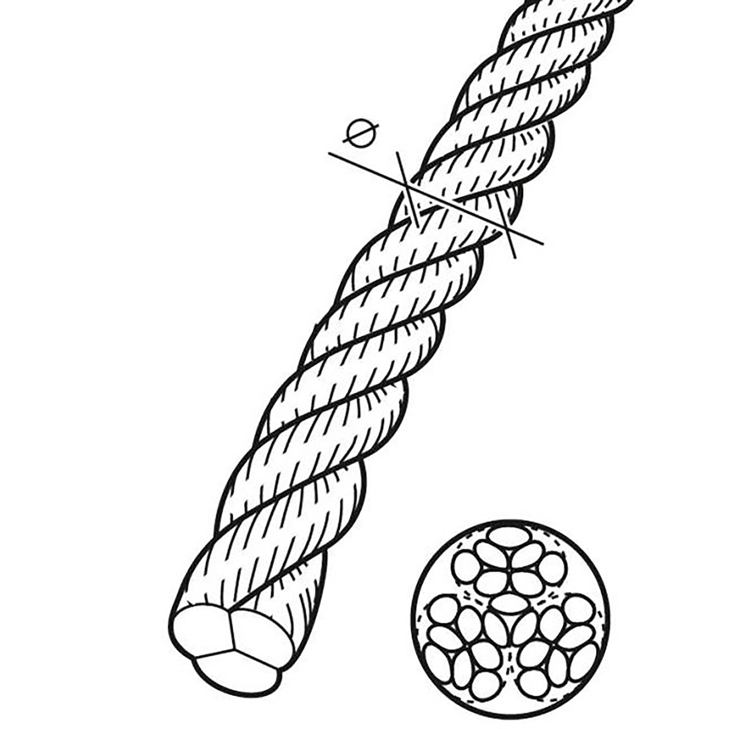 Weißes, gedrehtes Conacord Polypropylen Seil, 10 mm Durchmesser, Detailaufnahme der Faserstruktur.