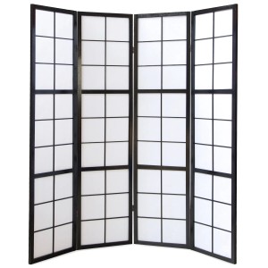 Homestyle4u 4-tlg. Paravent Shoji in Schwarz 176x175 cm 282