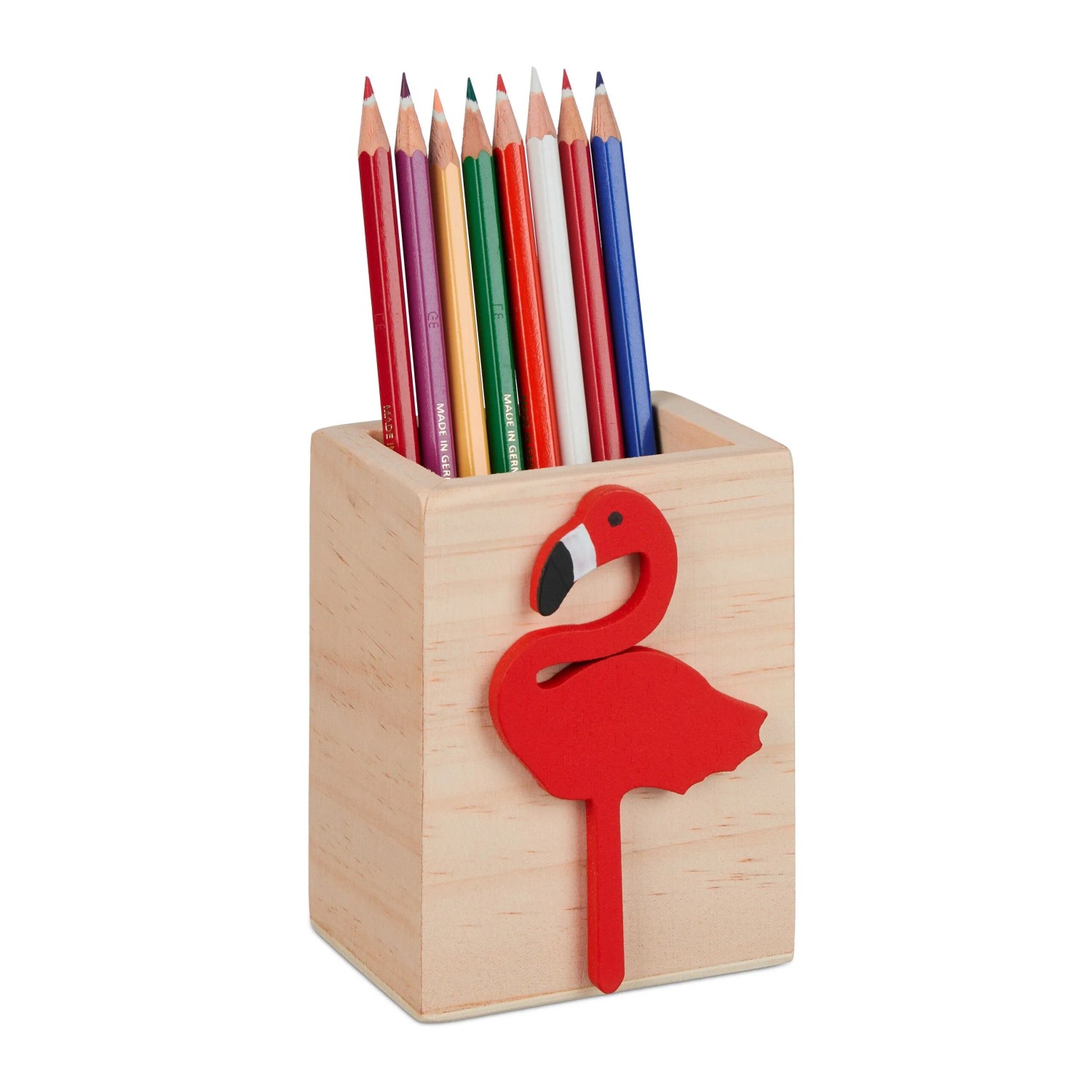 Relaxdays Stiftehalter Kiefernholz Natur Rot Dekorativ 10 cm x 8 cm x 6 cm