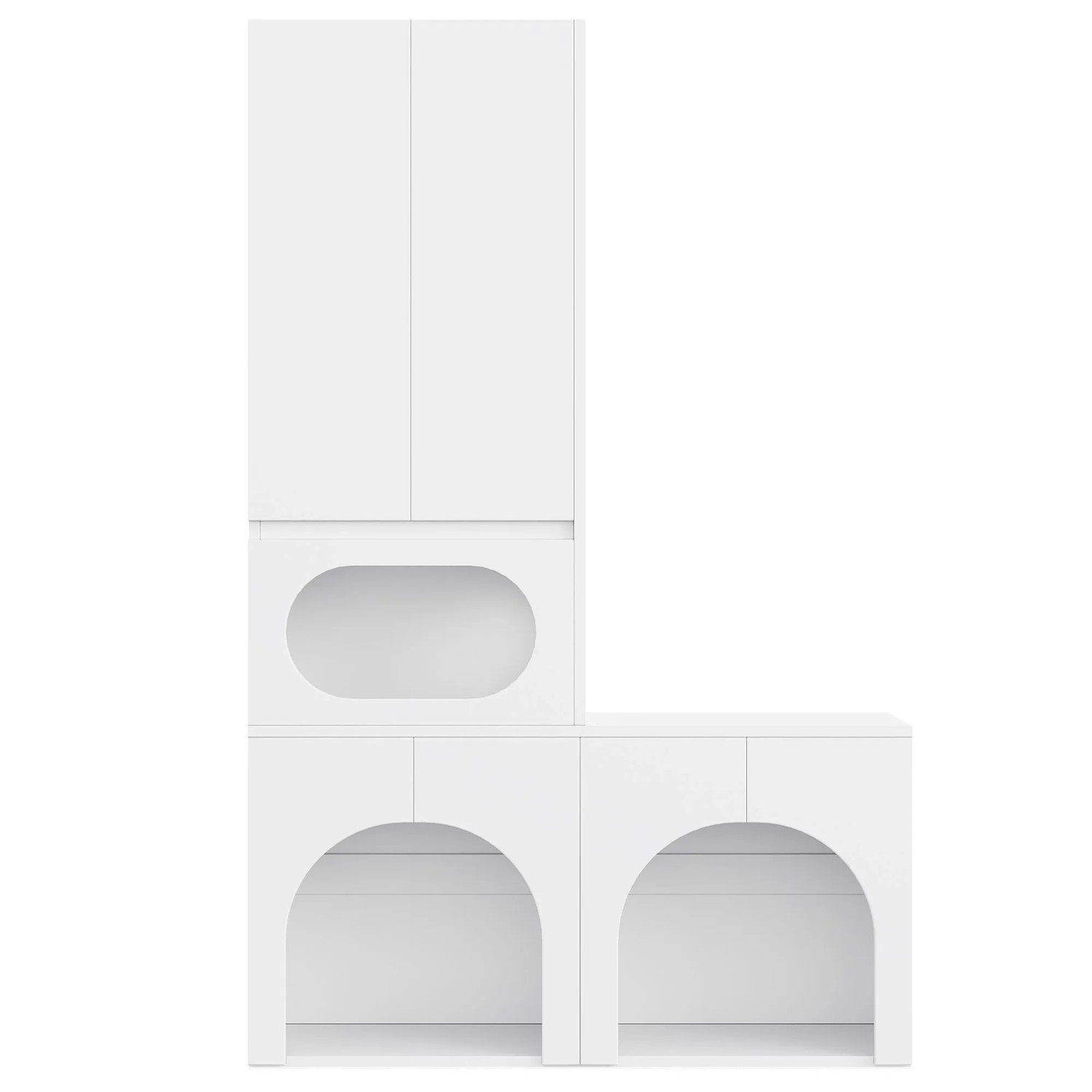 Merax Katzentoilettenschrank 140x45x195cm Weiß Kratzsäule