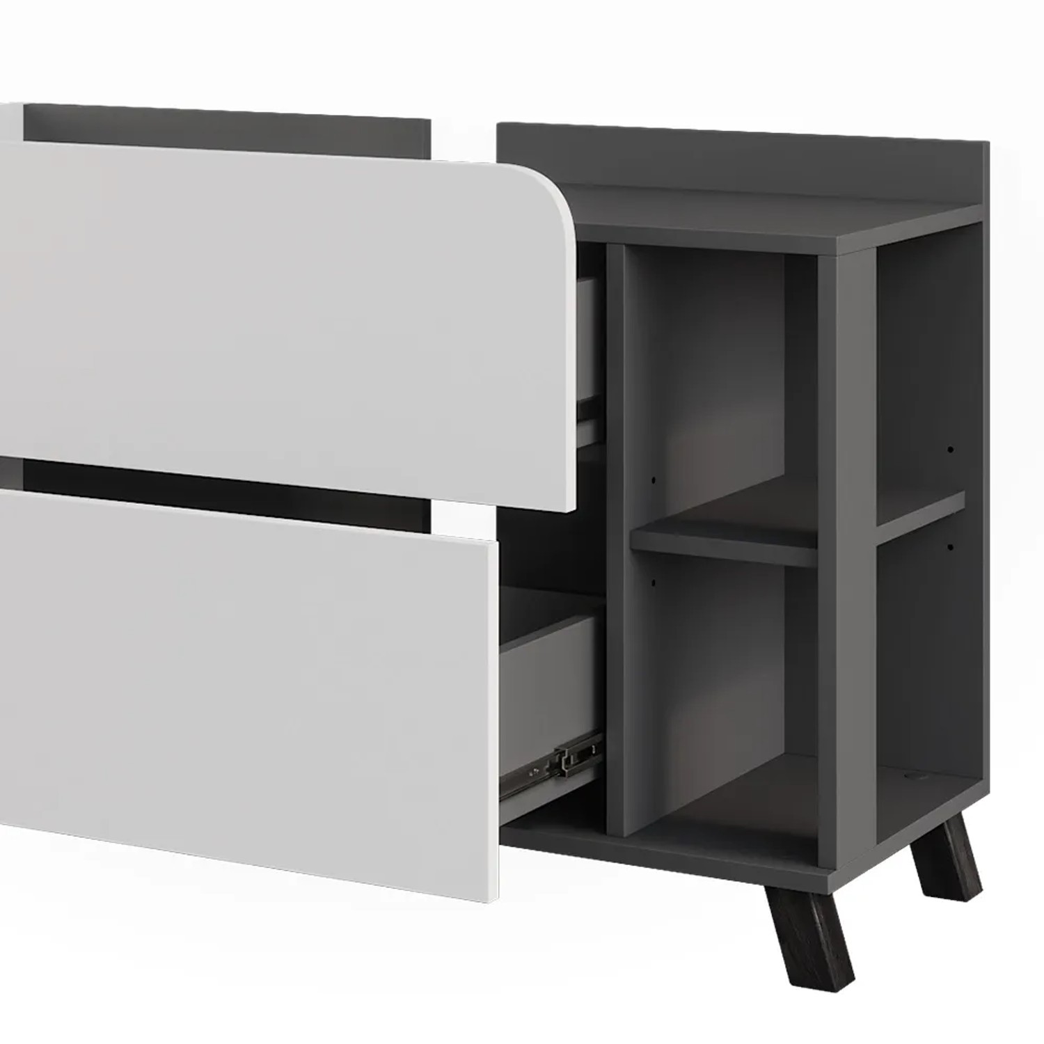 Vicco Waschbeckenunterschrank Karen, anthrazit/weiß, 100 cm breit, mit 2 Türen, Schubladen und offenen Fächern.
