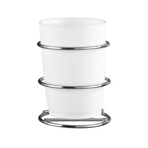 Wenko Zahnputzbecher Milazzo, chromfarbener Halter, weißer Becher für Badaccessoires.