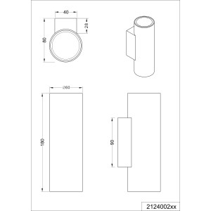 Technische Zeichnung der weißen 2-flammigen Trio Wandlampe Marley mit Maßen.