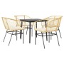 5-tlg. Garten-Essgruppe aus Rattan mit schwarzen Tisch und cremefarbenen Kissen.