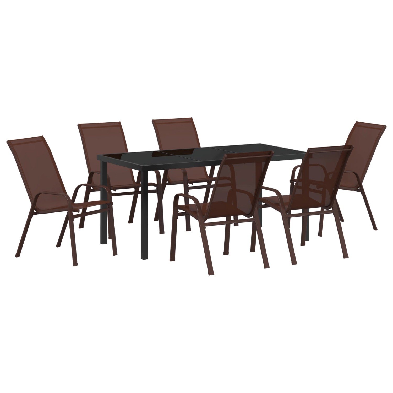 vidaXL 7-Teiliges Garten-Esszimmer-Set in Braun aus Textilene und Stahl 3379132