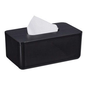 Relaxdays Tücherbox Kunststoff Schwarz mit Bambusdeckel 10 cm x 23 cm x 13 cm 0,34 kg