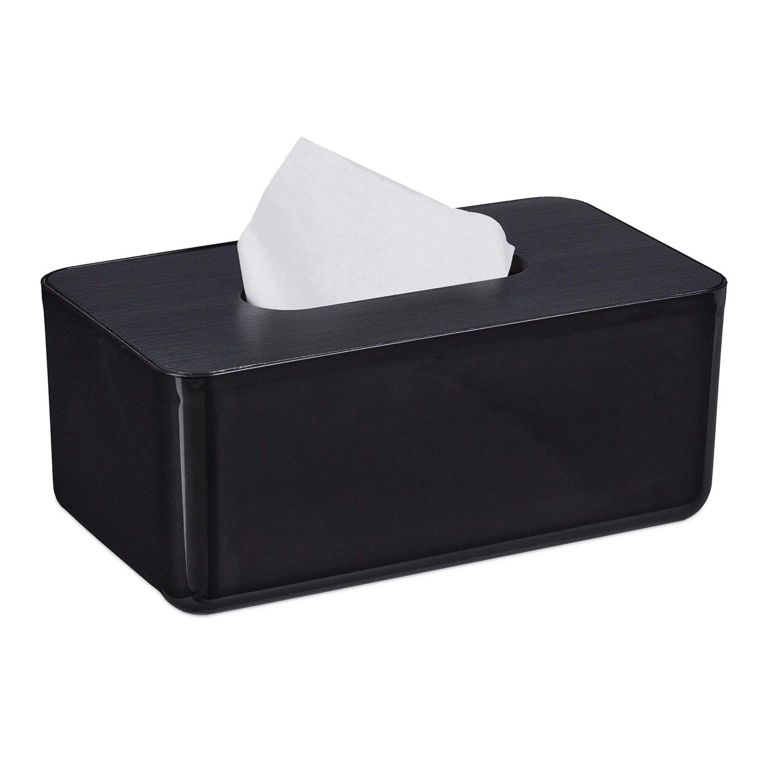 Relaxdays Tücherbox Kunststoff Schwarz mit Bambusdeckel 10 cm x 23 cm x 13 cm 0,34 kg