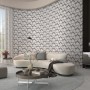 Wohnraum mit Erismann Vliestapete Spotlight Pose Anthrazit mit 3D-Flecht-Design.