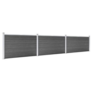 vidaXL Zaunelement Set, 526x105 cm, Schwarz, WPC Sichtschutzzaun mit Aluminiumpfosten.