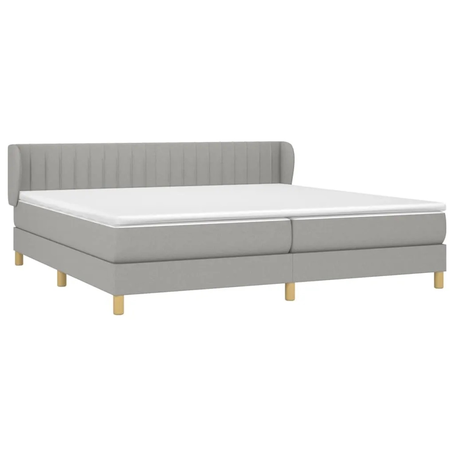 Hellgraues vidaXL Boxspringbett 200x200 cm mit Matratze und Stoffbezug.