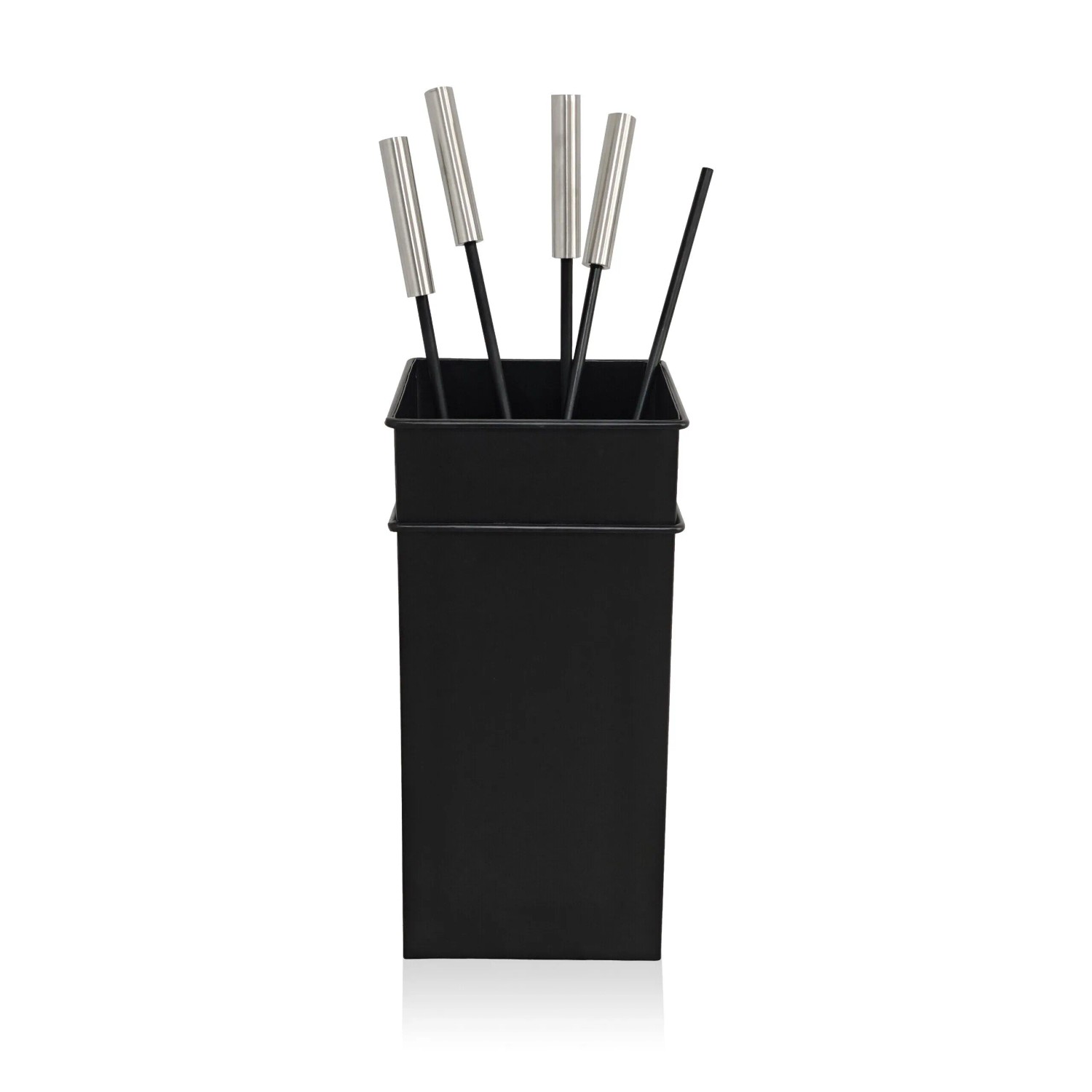 Relaxdays Kaminbesteck Eisen Schwarz 5-teilig mit Ständer 35 cm x 16 cm x 16 cm 3 kg