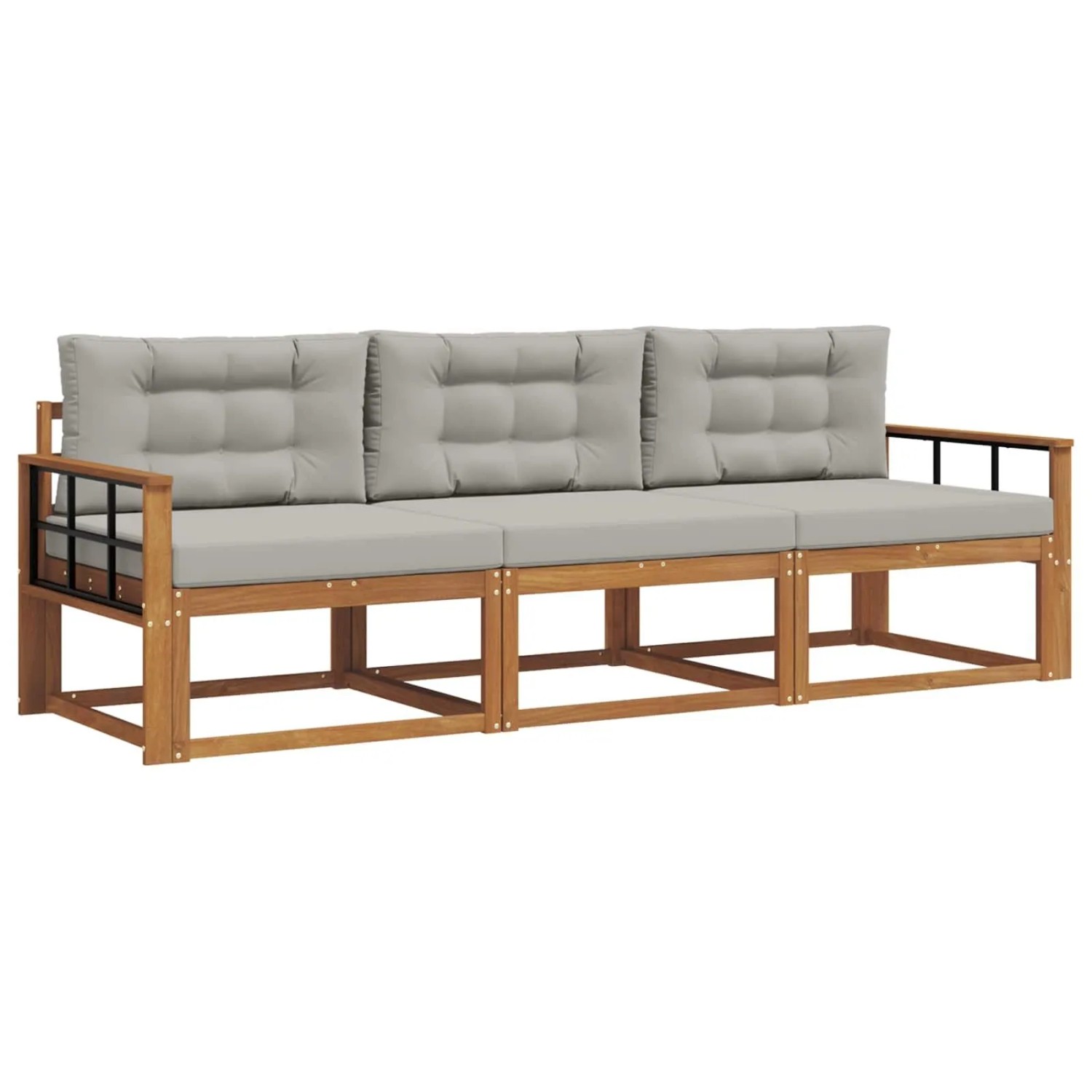 vidaXL Outdoor-Sofagarnitur mit Kissen 3-Tlg Natur und Hellgrau 3367134