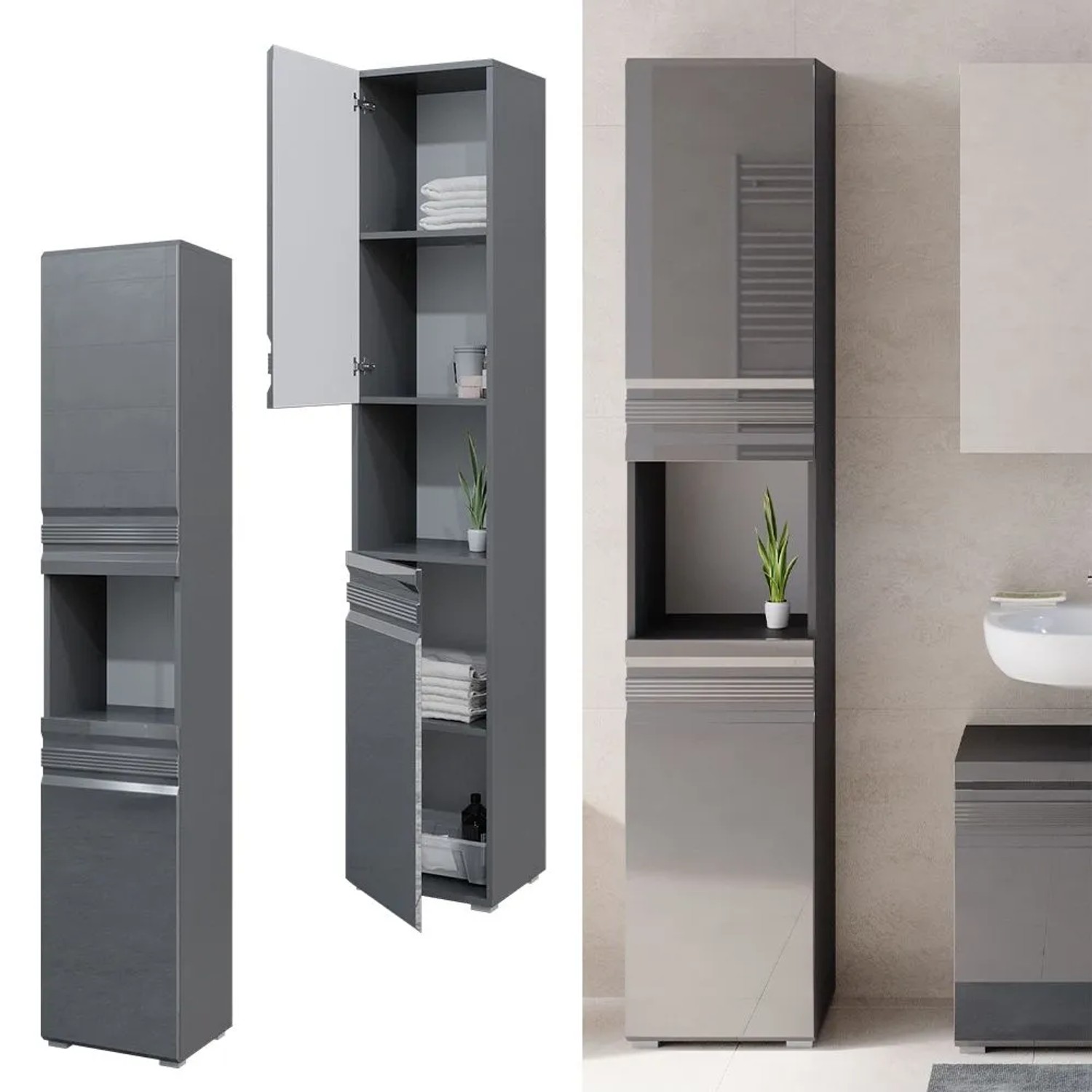 Vicco Badschrank Fredd Anthrazit Hochglanz 36 x 191_2