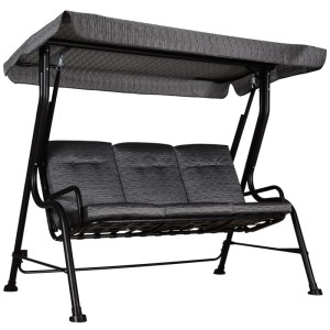 Outsunny 3-Sitzer Hollywoodschaukel in Grau mit schwarzem Gestell und verstellbarem Sonnendach.