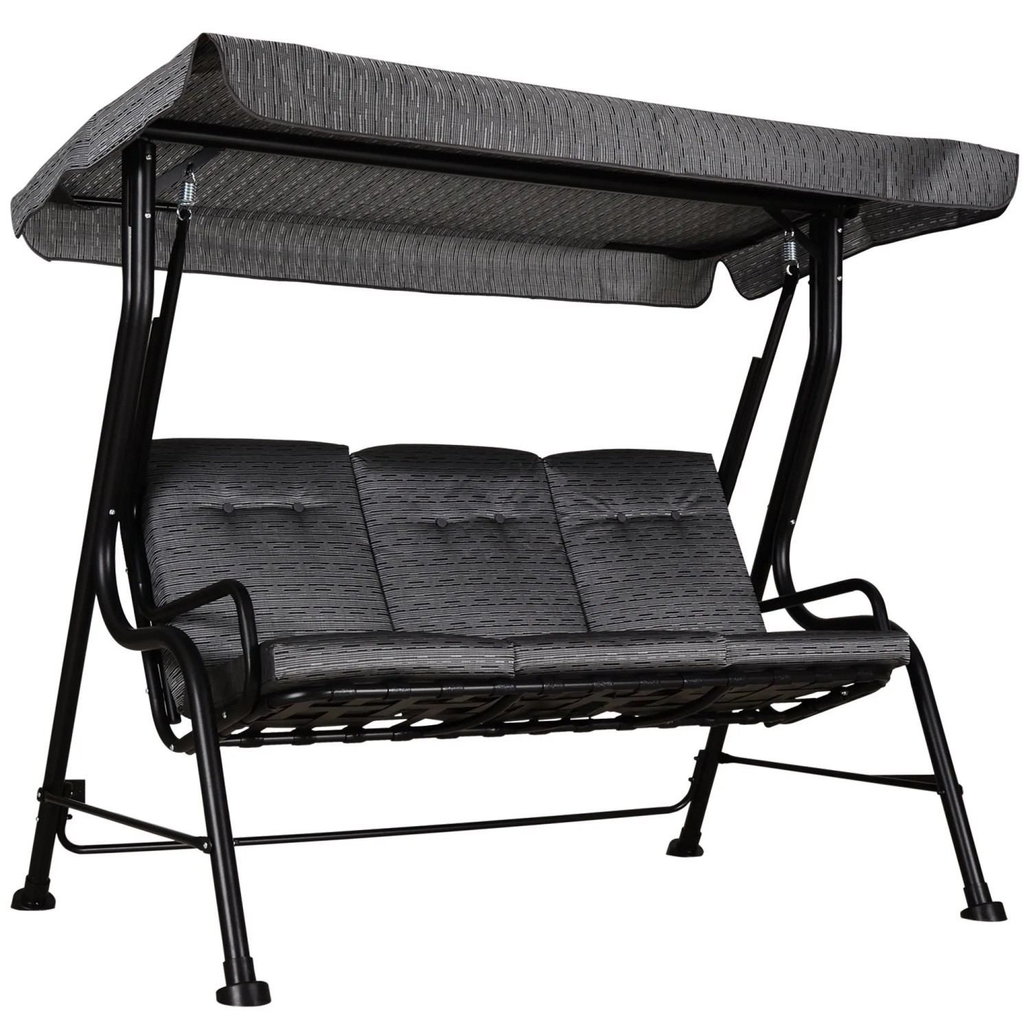 Outsunny Hollywoodschaukel Gartenschaukel mit verstellbarem Sonnendach, Texteline Grau, 3-Sitzer, Bettfunktion, Hollywoodschaukel, 1 tlg., Gartenschaukel, für Garten, Balkon, Schwarz