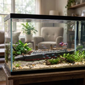 Relaxdays Aquariumdekoration Polyresin Bunt Titanic Ungiftig für Süßwasser und Salzwasser 9 cm x 38,5 cm x 5 cm 0,3 kg