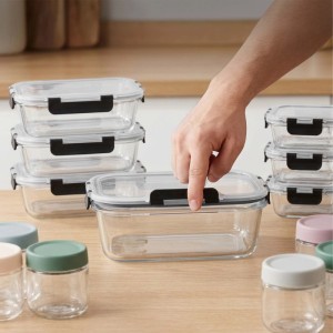Relaxdays Frischhaltedosen und Einmachgläser Glas Kunststoff Transparent Luftdicht Mikrowellengeeignet Gefriergeeignet 18er Set 1040 ml