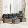 Graues 6-tlg. vidaXL Garten-Sofa-Set aus Poly Rattan mit Kissen und Stauraum.