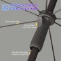 Detailaufnahme Sekey Balkonschirm: Stabile Metallstreben, wetterfest, einfache Öffnung per Knopfdruck.