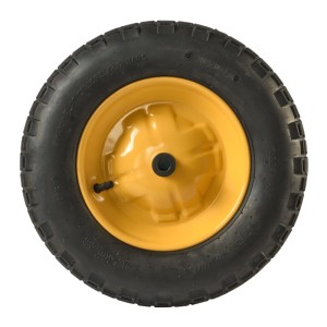 Luftrad für Schubkarre, 380 mm, mit gelber Felge und Gleitlager.