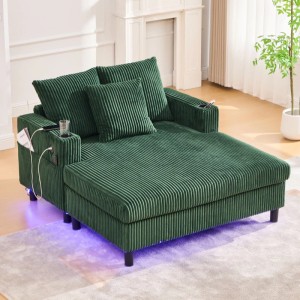 PXloue Sofa Schlafsessel Relaxsessel mit LED USB Getränkehalter Corduroy Grün