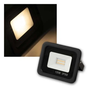 Schwarzer LED Außenstrahler SLIM 10W aus Aluminium mit warmweißem Licht. IP66 Schutz für den Außenbereich.