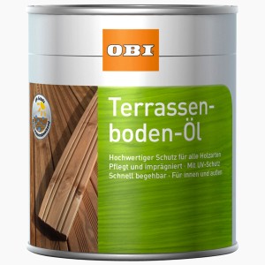 Dose OBI Terrassenboden-Öl Bangkirai 2,5 l für Holzterrassen, betont die Maserung und schützt vor Witterung.