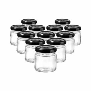 Ritzenhoff & Breker Kitchen Love Einmachgläser, 12er Set, je 100 ml, mit schwarzen Schraubdeckeln.