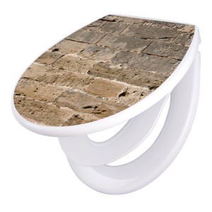 Banjado WC-Sitz mit Kindersitz, Steinwand Antik Motiv, Absenkautomatik, aus Polypropylen.