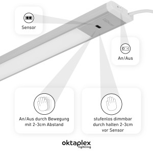 Dimmbare LED Unterbauleuchte Riva 90cm mit Sensor und Schalter, warmweißes Licht.