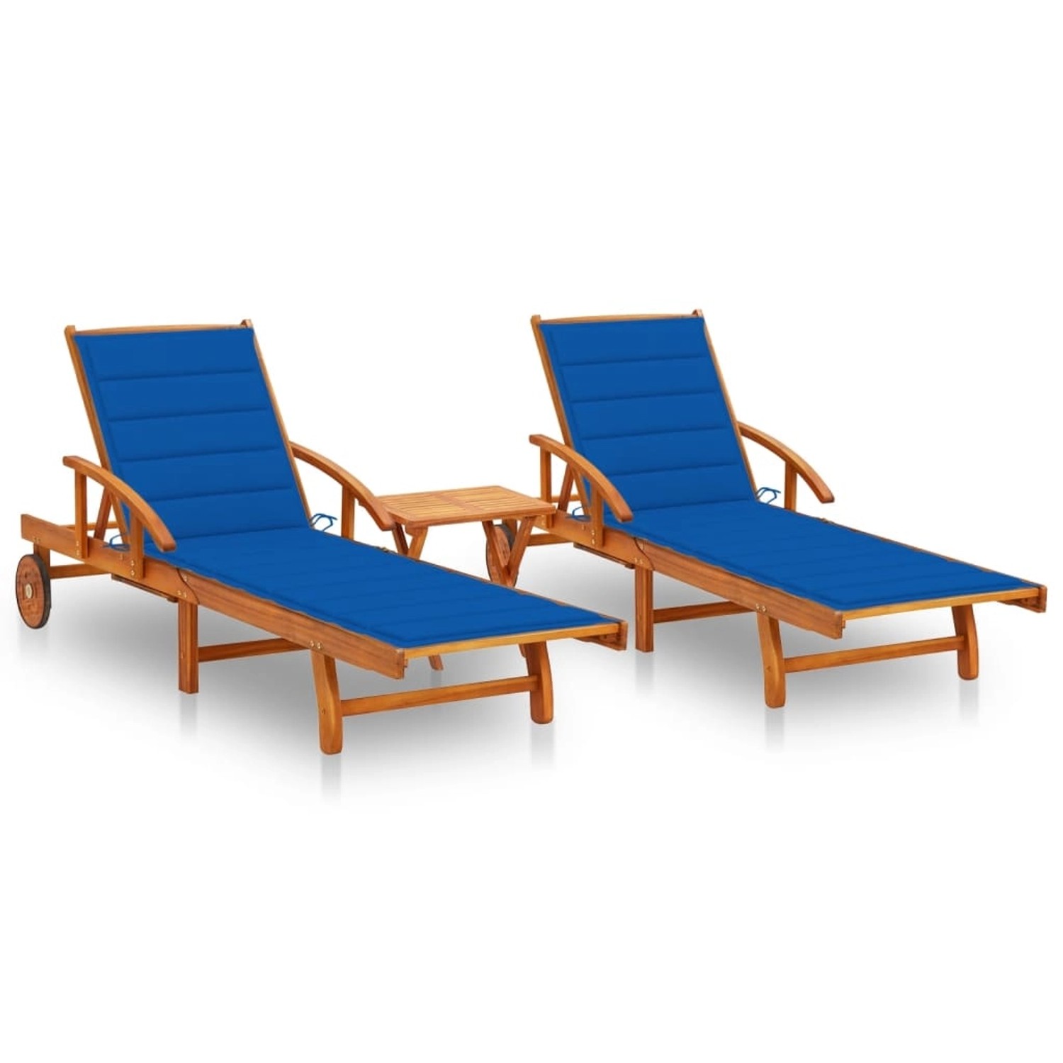 vidaXL Sonnenliegen 2 Stk mit Tisch und Auflagen Massivholz Akazie 3077355