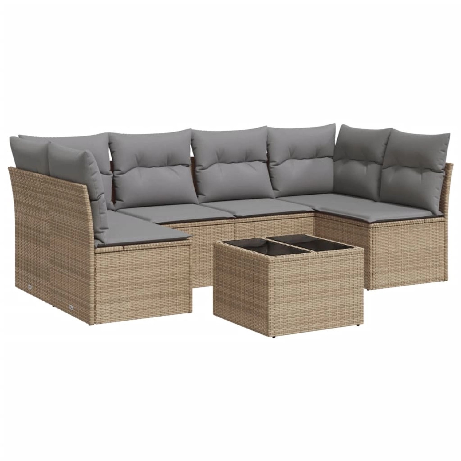 vidaXL 7-Tlg Garten-Sofagarnitur mit Kissen Beige Poly Rattan 3249238 günstig online kaufen