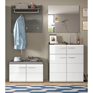Inn.Furn Garderoben-Set 4-teilig Weiß Hochglanz Grau 175 cm Rumba