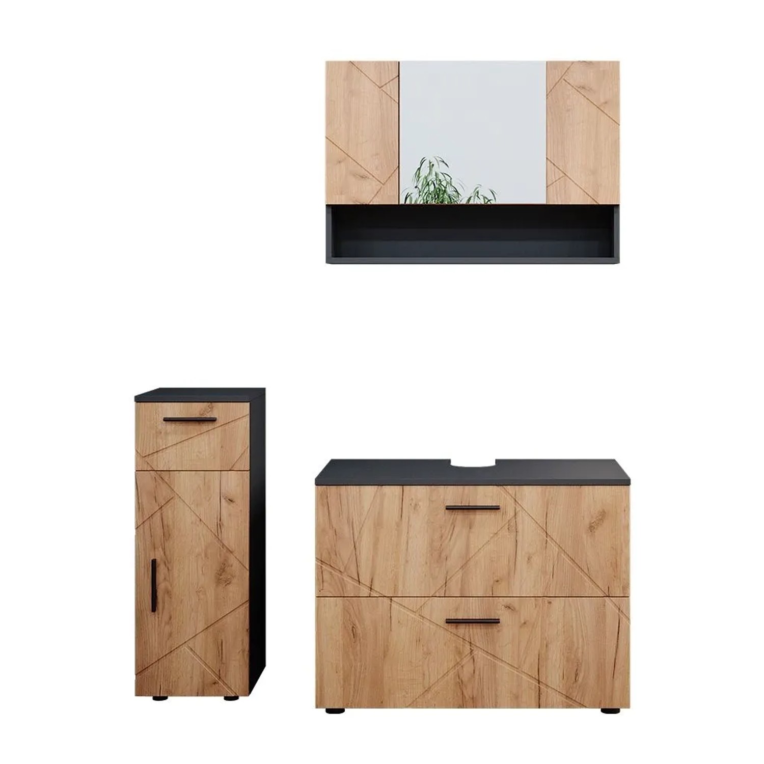 Vicco Badmöbel-Set Irma Goldkraft Eiche/Anthrazit 80 x 59 3-teilig