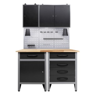 Ondis24 Werkstatt Set mit Werkbank, Schränken, Lochwand und LED-Beleuchtung.