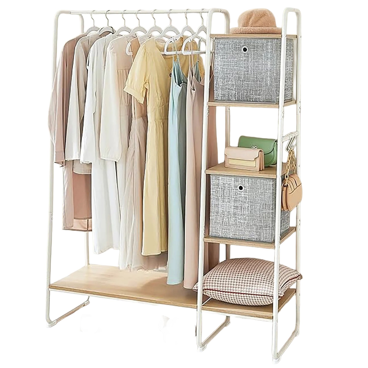 Songmics Kleiderständer Colten mit Ablagen Eiche-Weiß