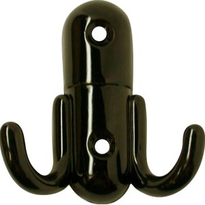 Schwarzer Wandhaken 1786 aus Metall mit zwei Haken für die Wandmontage.