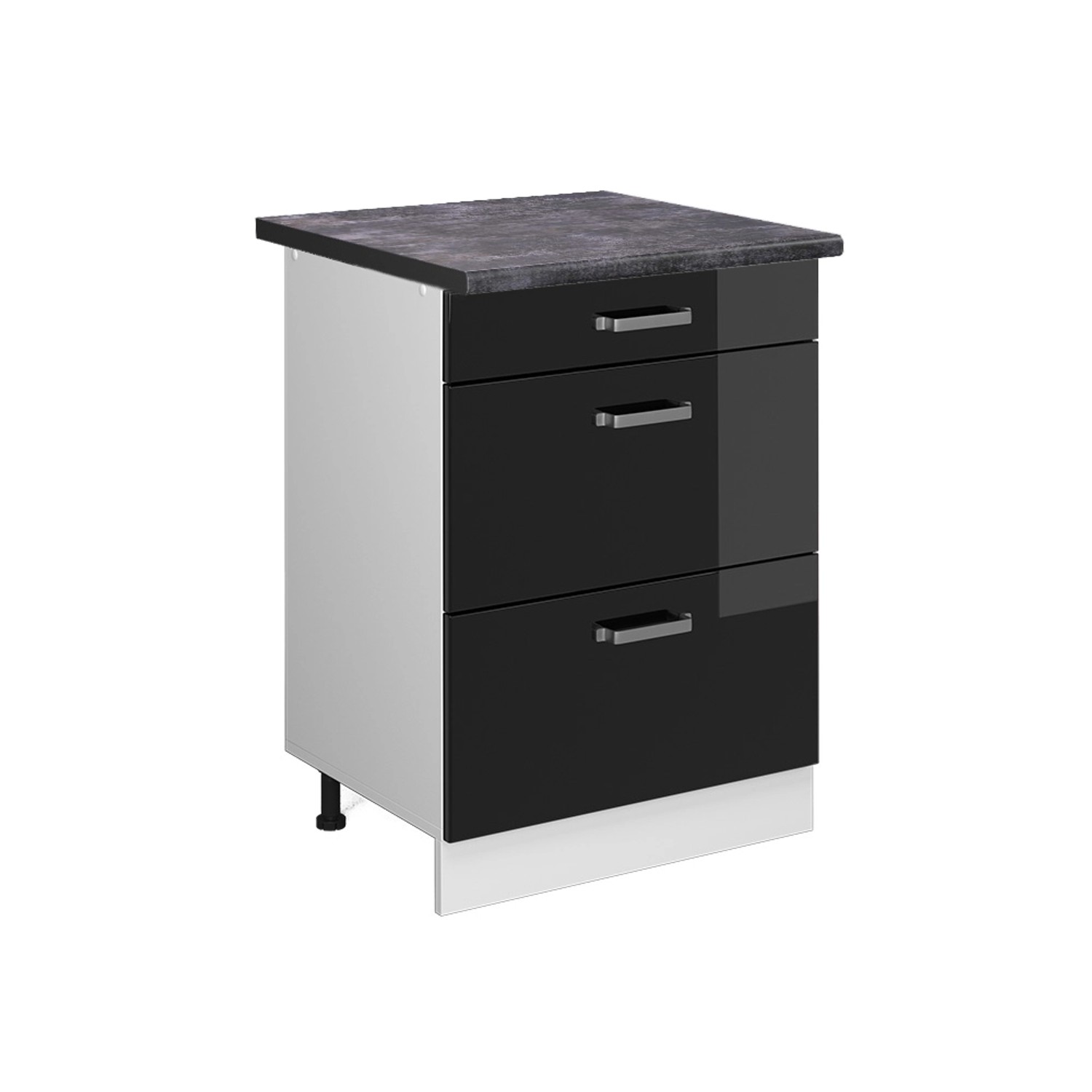 Vicco Küchenunterschrank R-Line Schwarz Hochglanz/Weiß 60 cm mit Schubladen AP Anthrazit