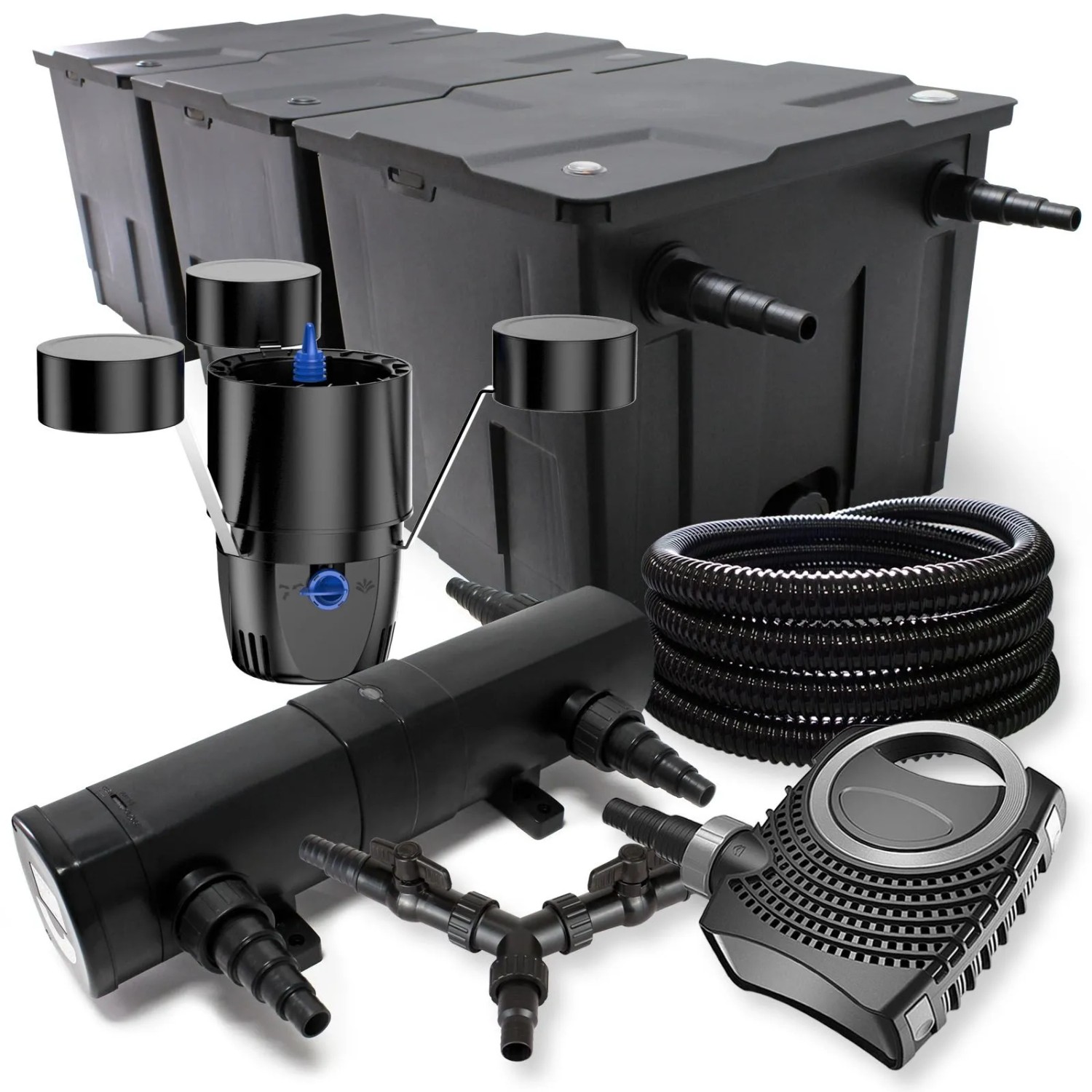 Sunsun Filter 90000L Teich 36W Klärer Neo10000 80W Pumpe 25M Schlauch Skimmer