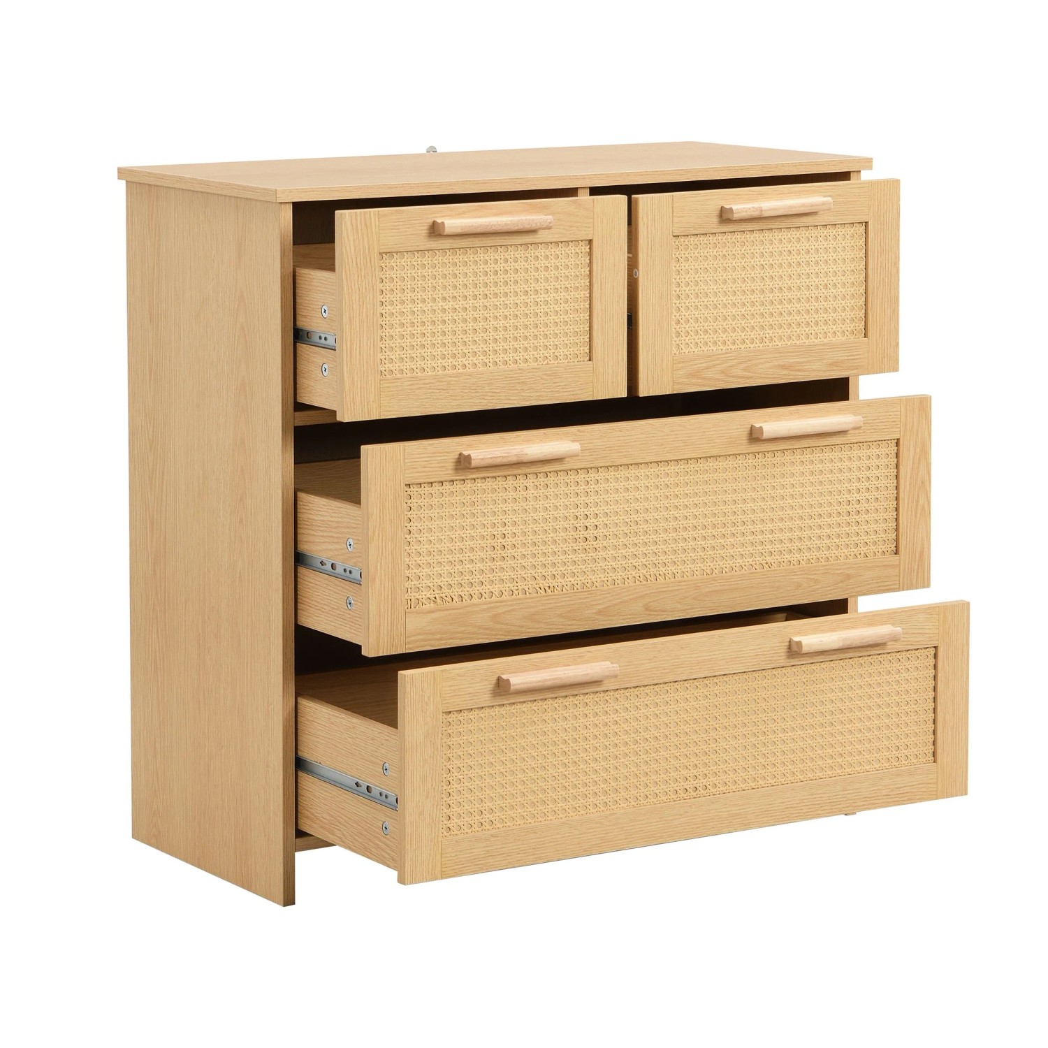 okwish Sideboard mit 4 Schubladen Massivholzgriffe Wohnzimmer 80x80x38cm Natur