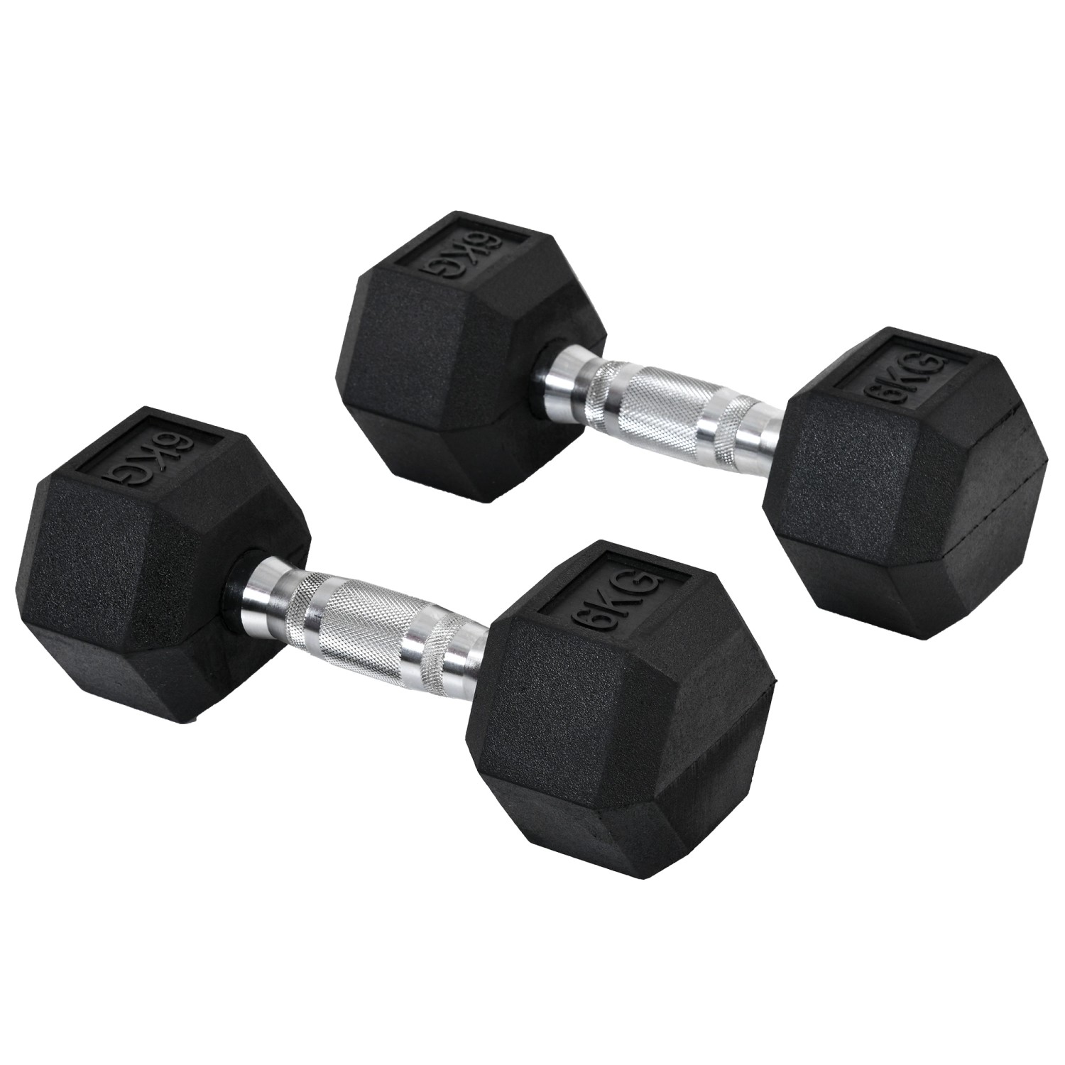 Thumbnail - HOMCOM Hexagon Gummi-Hantel Griff Gerändelt Gewichte Metall Gummi Schwarz 2x6Kg