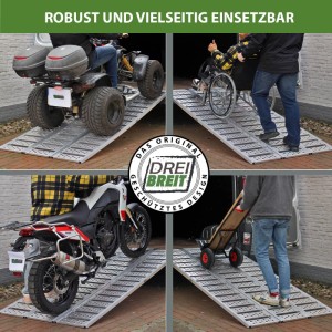 DREIBREIT Auffahrrampe klappbar für Motorrad, Quad, Rollstuhl und Schubkarre.