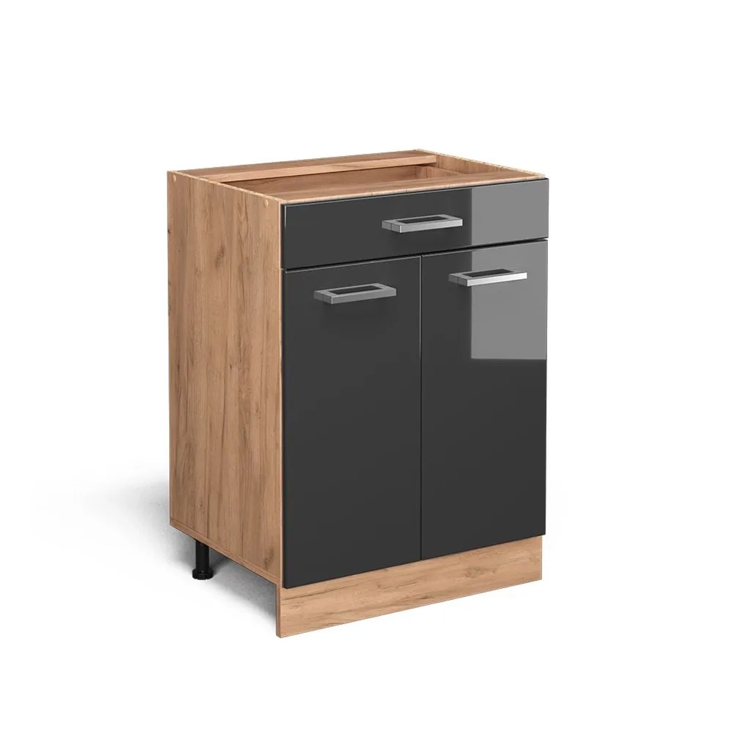 Vicco Küchenunterschrank R-Line Anthrazit Hochglanz Goldkraft Eiche 60 cm mit Schublade ohne Arbeitsplatte