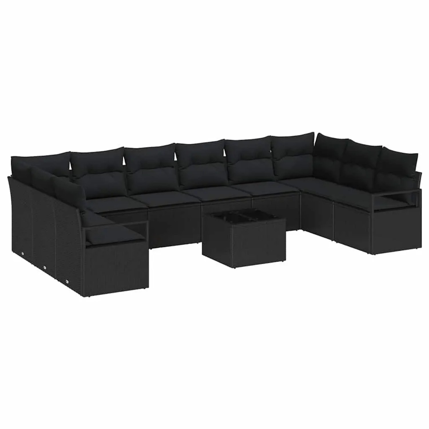 vidaXL Sofa Set mit Kissen mit Speicher 11-Tlg Schwarz Poly-Rattan 3355242