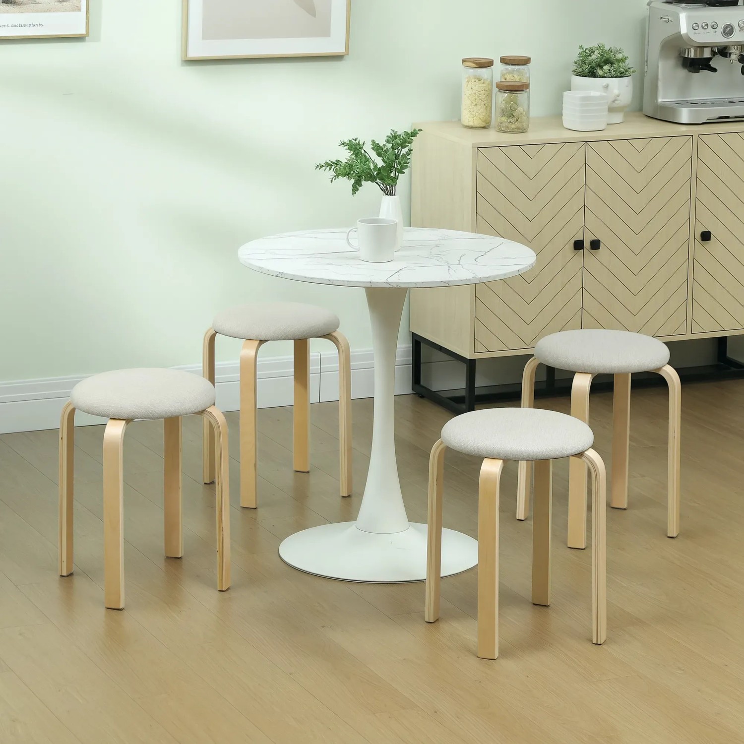 HOMCOM Sitzhocker 4er Set Stapelhocker Cremeweiß kaufen bei OBI